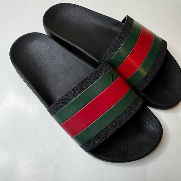 Gucci Other - Gucci Black Slides with Green and Red Stripes